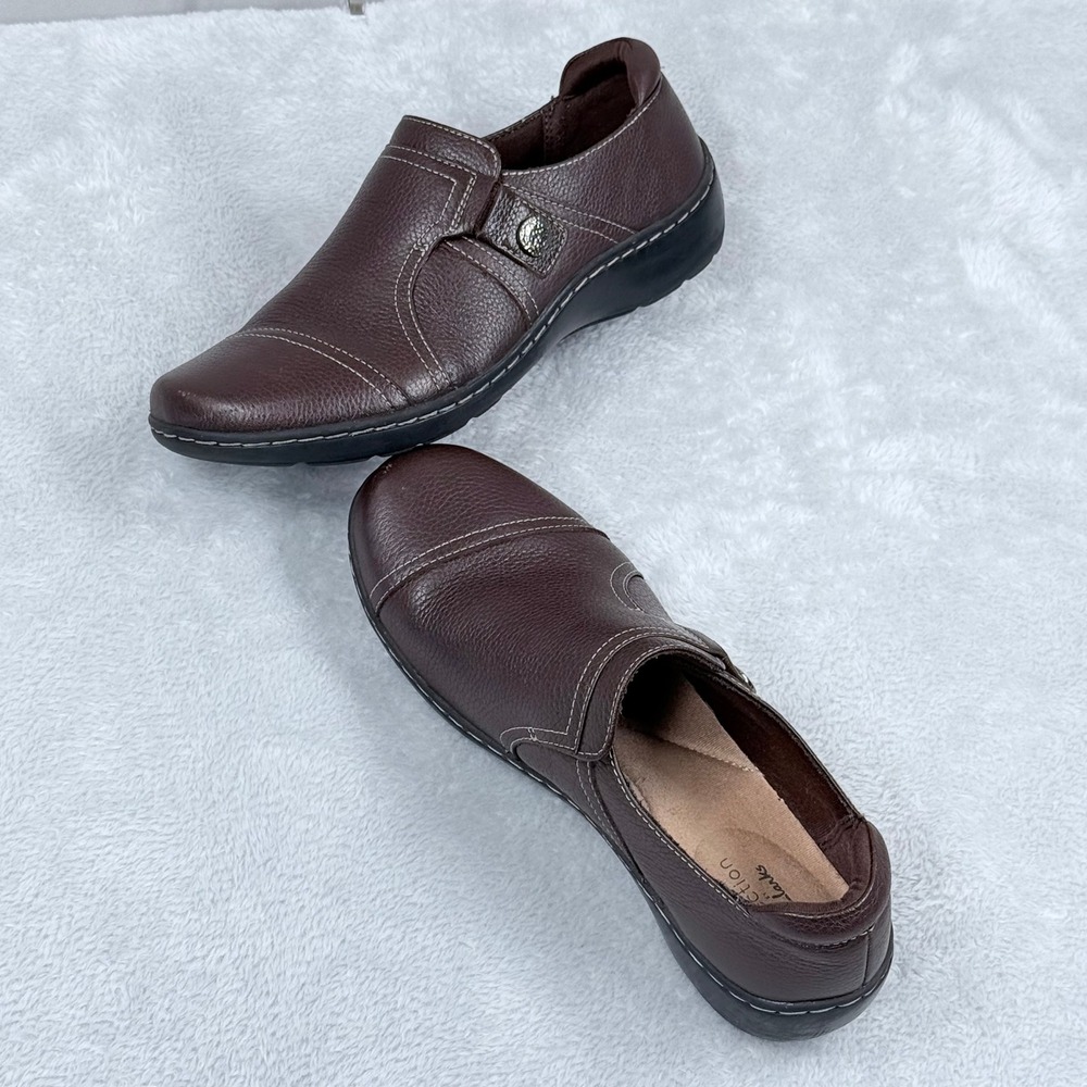 Clarks Cora Poppy Loafers Womens 6.5 Brown Tumbled Leather Slip On Comfort Shoes